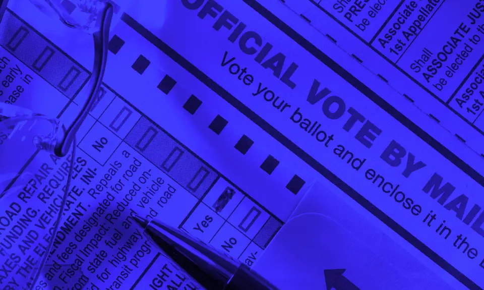 blue photo of a mail in ballot