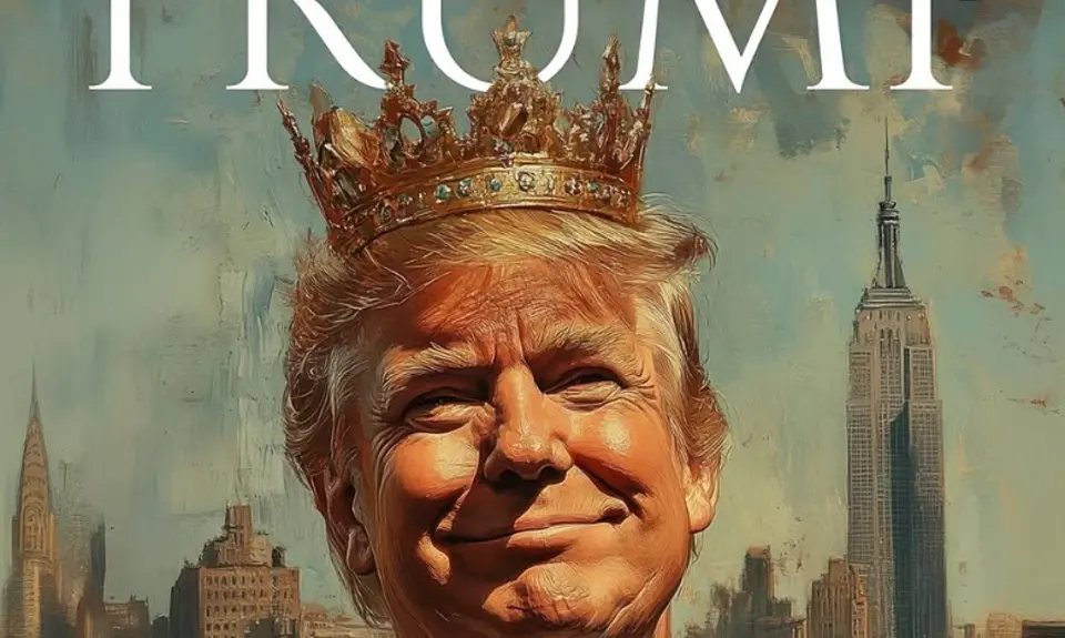 Illustration of Trump wearing a crown under large text reading "TRUMP"; taken from a fake TIME magazine cover image posted on the White House Instagram account in February.