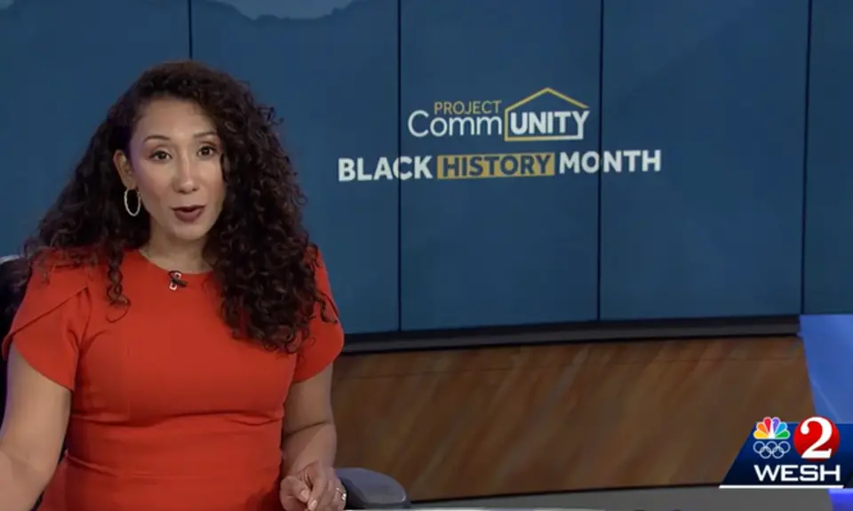 WESH screenshot of anchor in front of Black History Month display