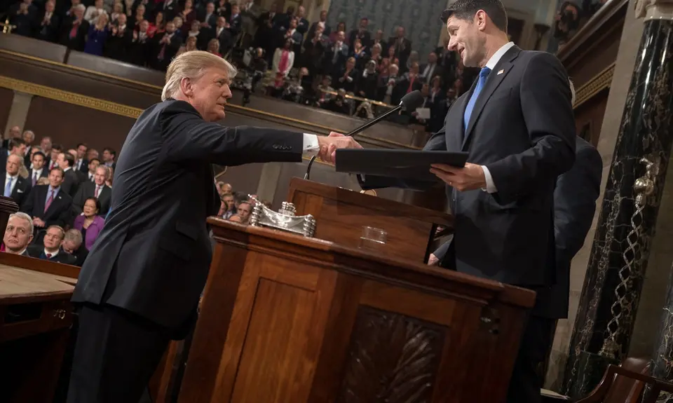 Trump shaking hands with Paul Ryan
