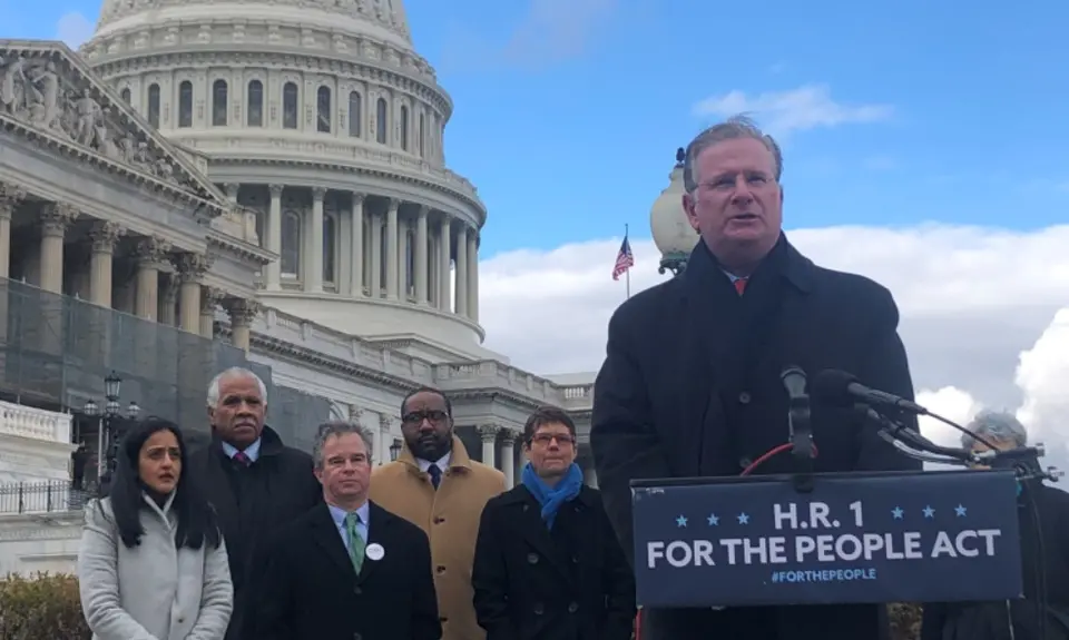 PFAW President Michael Keegan speaks about HR1, the For the People Act, in from of the Capitol Building