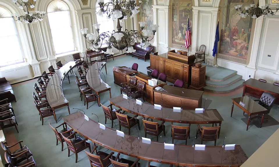 The interior of the New Hampshire Senate chamber