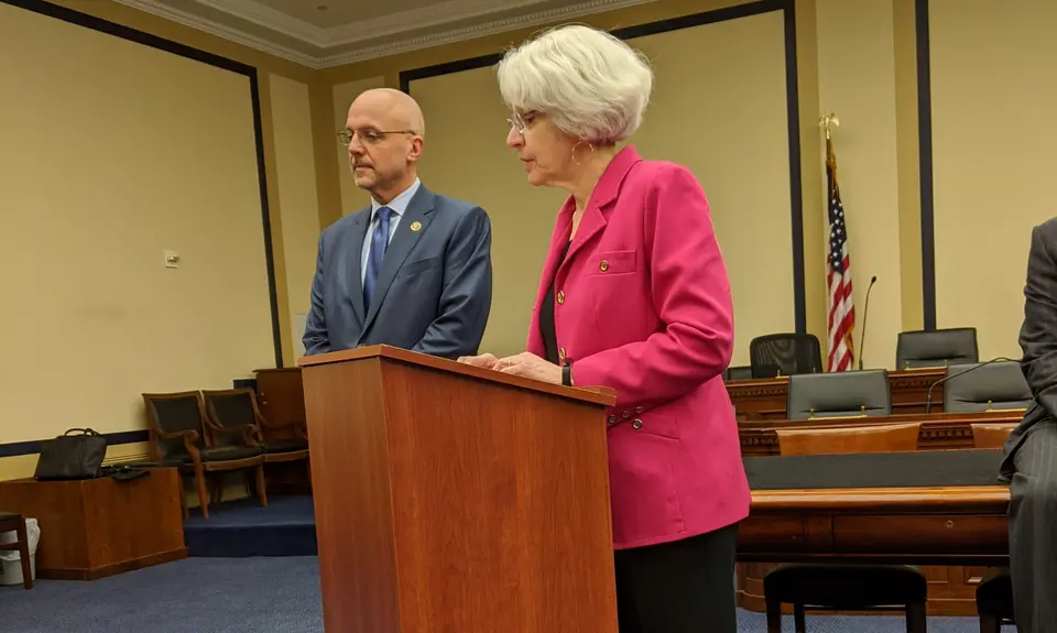 Executive VP Marge Baker addresses press conference in advance of historic first hearing of the Democracy for All Amendment