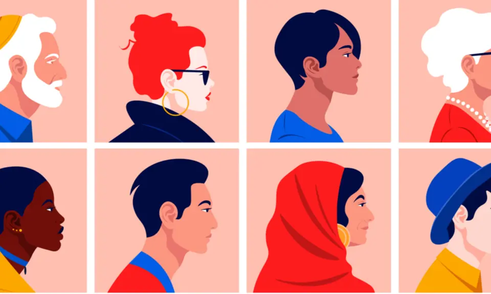 A collection of faces seen from the side