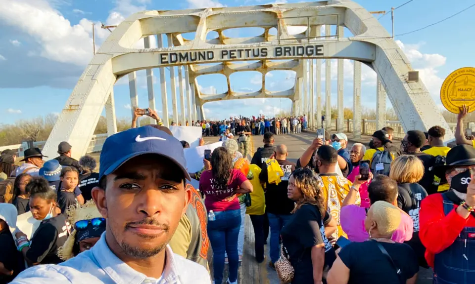 Markus Batchelor and others at the Edmund Pettus Bridge in 2022