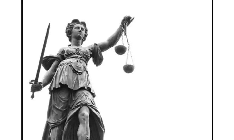 picture of woman holding scales of justice and a sword in grayscale on a white background. Text reads "Biden Judges: A Glimmer of Hope on the Lower Courts."