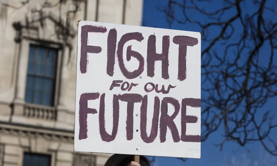 A protest poster that reads "fight for our future"