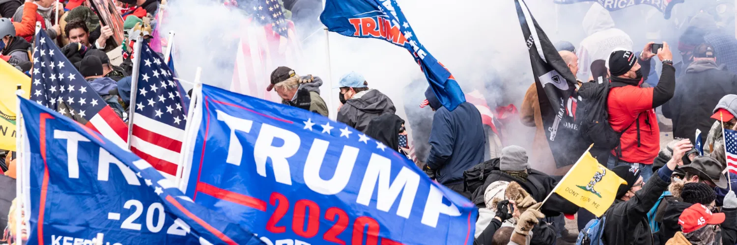 Trump flags at the Capitol insurrection on January 6, 2021