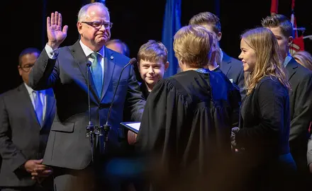 Minnesota Governor Tim Walz being sworn in in 2019. Photo by Lorie Shaull.