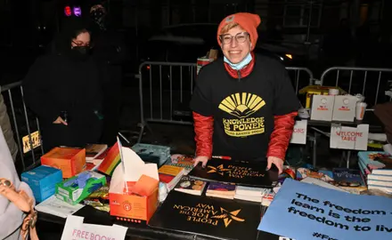 People For National Field Director Alana Byrd appears at a protest in NYC