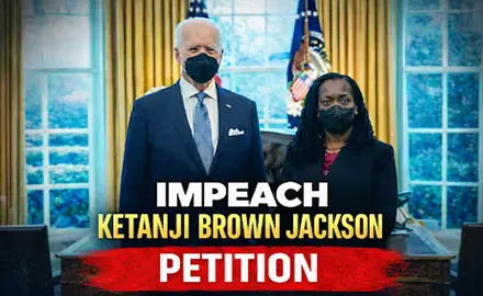 Image from CT GOP fundraising email shows then-Supreme Court nominee Ketanji Brown Jackson standing next to President Joe Biden in the Oval Office. Both are wearing black COVID masks. Text superimposed on the image reades IMPEACH KETANJI BROWN JACKSON PETITION