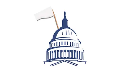 Illustration of U.S. Capitol Dome with an oversized white flag of surrender sticking out of it.