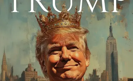 Illustration of Trump wearing a crown under large text reading "TRUMP"; taken from a fake TIME magazine cover image posted on the White House Instagram account in February.