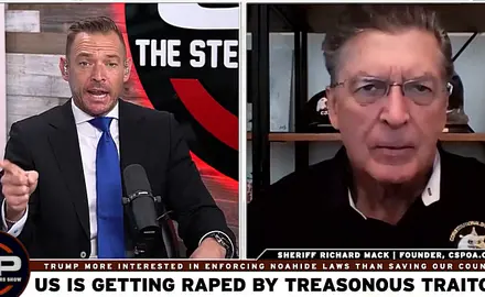 Split-screen image from online video of Stew Peters show, with host Stew Peters on the left and guest Richard Mack on the right.