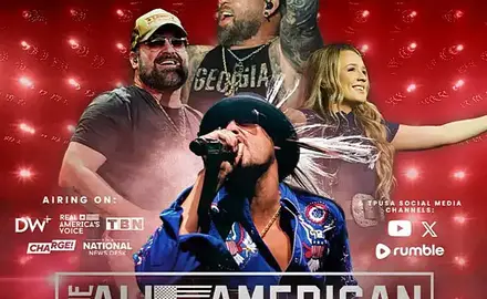 Promotional poster for TPUSA's "All-American Halftime Show" featuring Kid Rock and other musicians.