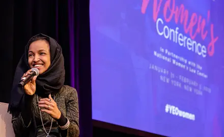 Ilhan Oman speaks at the Women's Conference in New York