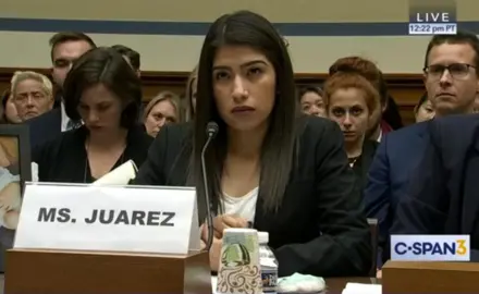 Yazmin Juarez testifies in a courtroom