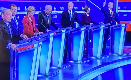 Candidates take the stage for the February 25, 2020 Democratic presidential debate.