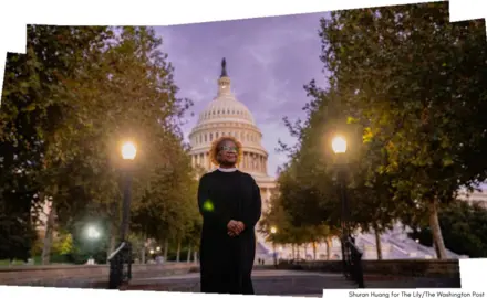 A photograph of Rev. Leslie Watson Wilson in front of the US Capitol Building.
