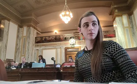 Montana Rep. Zooey Zephyr at her seat in the Montana state House.