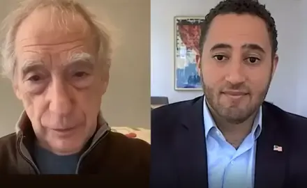 A split screen image with Dr. Colin Greer on the left and Svante Myrick on the right.