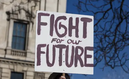 A protest poster that reads "fight for our future"