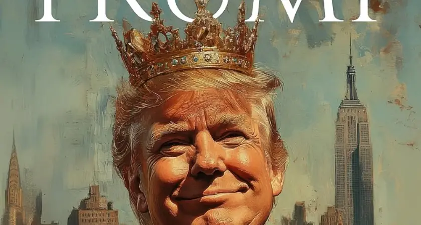 Illustration of Trump wearing a crown under large text reading "TRUMP"; taken from a fake TIME magazine cover image posted on the White House Instagram account in February.