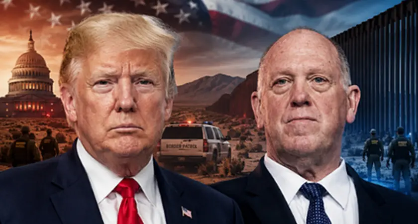 Photo illustration from online fundraiser shows head-and-shoulders images of President Donald Trump and Tom Homan side-by-side; behind them are images of the U.S. Capitol and the border wall. The US flag appears in the sky above them. 