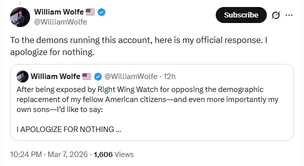 Tweet From William Wolfe Caling RWW 'Demons'