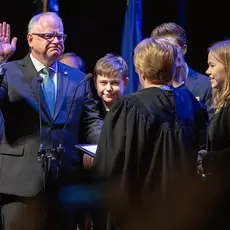 Minnesota Governor Tim Walz being sworn in in 2019. Photo by Lorie Shaull.