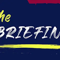 Logo for The Briefing feature: text on file folder-shaped background