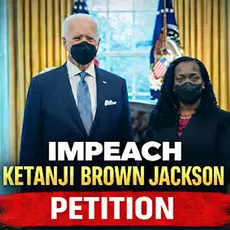 Image from CT GOP fundraising email shows then-Supreme Court nominee Ketanji Brown Jackson standing next to President Joe Biden in the Oval Office. Both are wearing black COVID masks. Text superimposed on the image reades IMPEACH KETANJI BROWN JACKSON PETITION