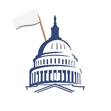 Illustration of U.S. Capitol Dome with an oversized white flag of surrender sticking out of it.