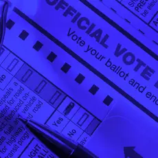 blue photo of a mail in ballot