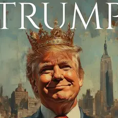Illustration of Trump wearing a crown under large text reading "TRUMP"; taken from a fake TIME magazine cover image posted on the White House Instagram account in February.