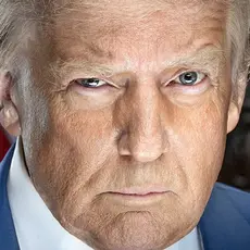 Close-up portrait of Donald Trump looking sinister (detail from his official White House photo)