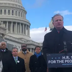 PFAW President Michael Keegan speaks about HR1, the For the People Act, in from of the Capitol Building