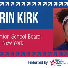 An advertising image for Korin Kirk for Binghamton School Board in New York with a headshot