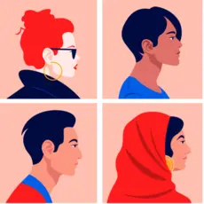 A collection of faces seen from the side