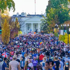 Washington, DC residents celebrate the election of Joe Biden and Kamala Harris in front of the White House.