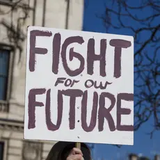 A protest poster that reads "fight for our future"